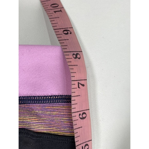 Lululemon Wunder Under Crop Leggings Size 2 Skinny Black Pink Striped Band - Picture 8 of 9